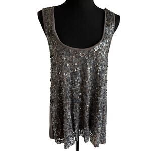 Gudi - Silver Metallic Sequin Front Tank Top - XL